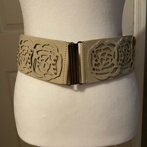 Betsey Johnson Vintage Y2K Beige Floral Cutout Belt with gold studs